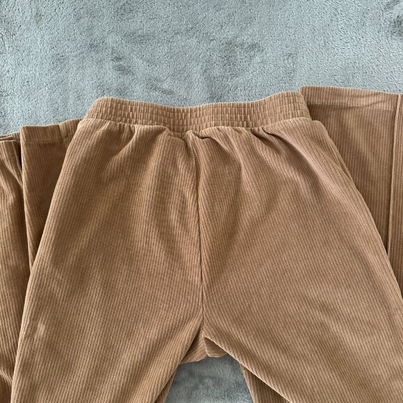 *flaw Aerie Ribbed Tan Flare Pull On Pants Women's size Medium Tall Long MT - Picture 7 of 8